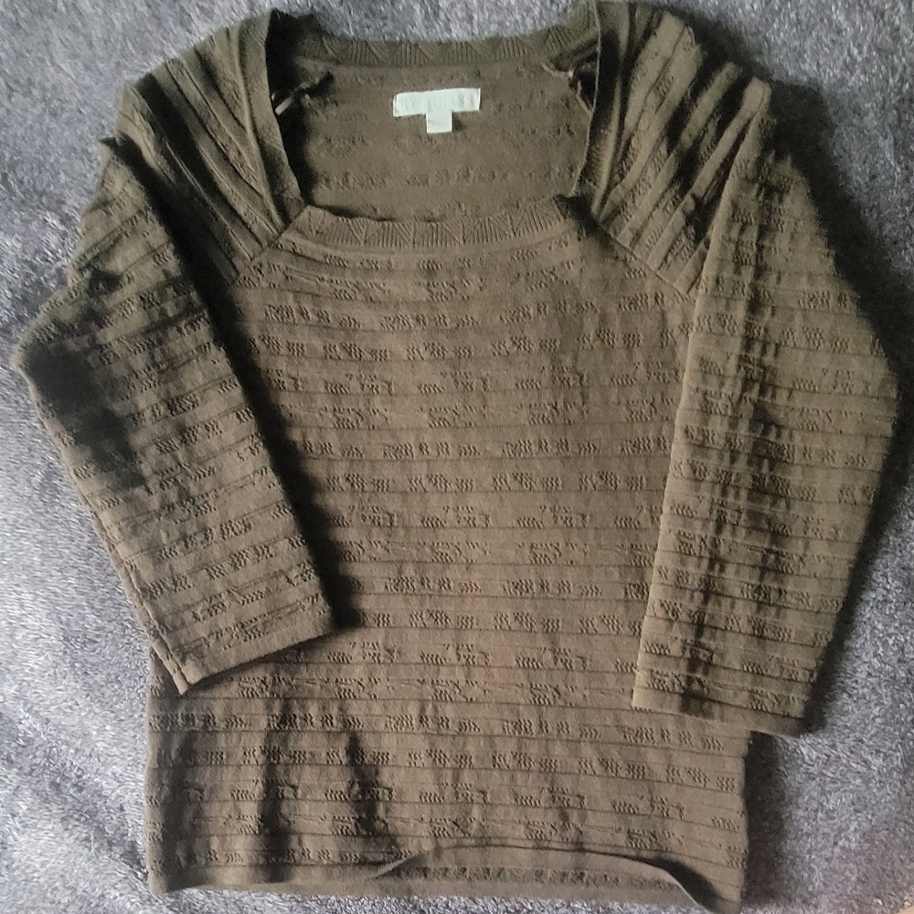 Ryegrass Green Square Neck Sweater 3/4 Sleeves Small